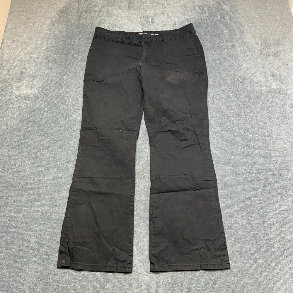 Dickies Flex Slim Fit Pants Women 12 Black Cotton Stretch Flat Front Bootcut Leg